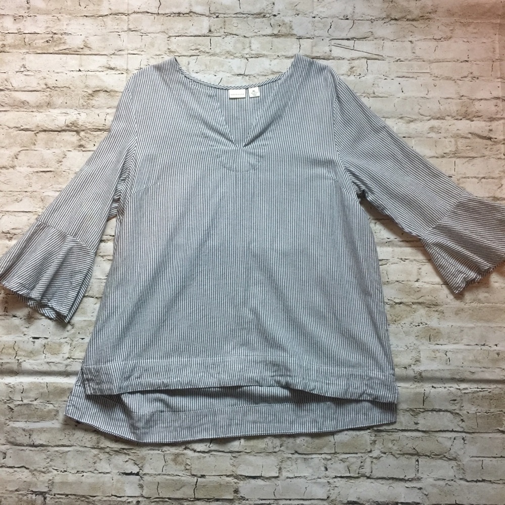 Westbound Bell Sleeve Striped Cotton Blouse